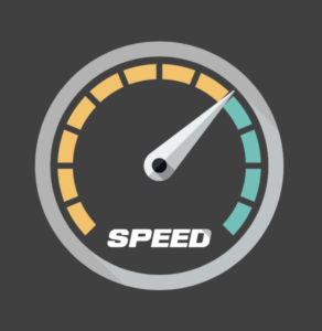 Illustration of a speedometer with the word 'speed' printed on the bottom; odometer is 2/3 of the way to the limit