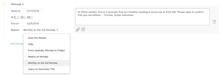 Recurring Message Scheduling Recurring Text Messages with Heymarket - Heymarket
