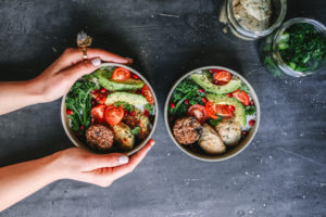 Nutritious meals in bowls.