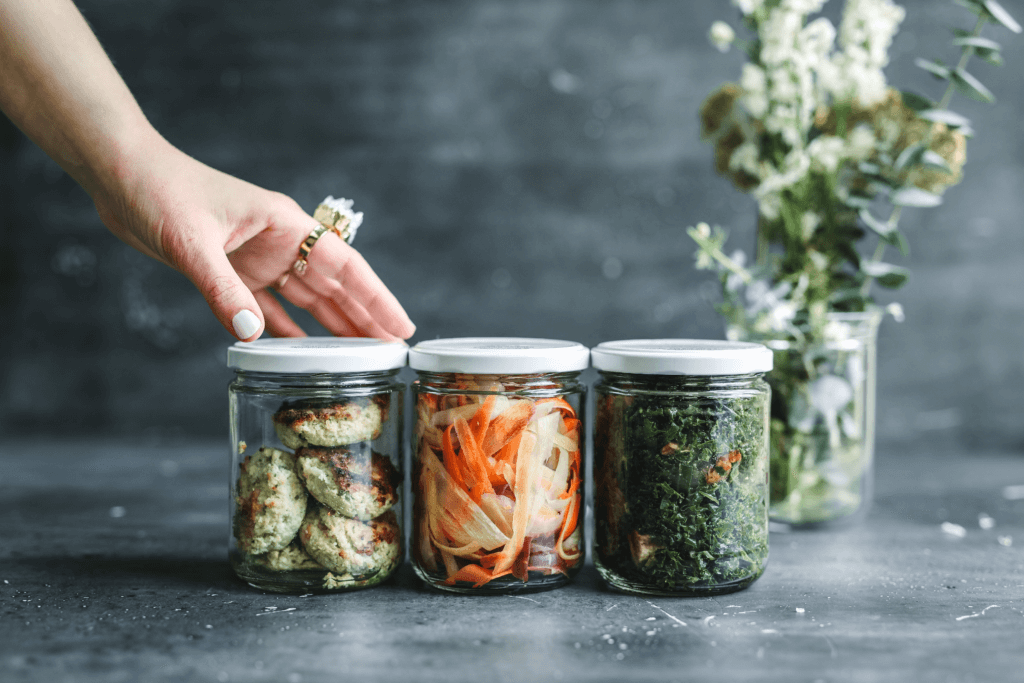 Nutritious food in mason jars.