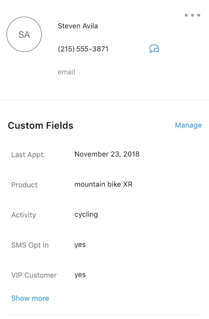 Contact information and custom fields in Heymarket.