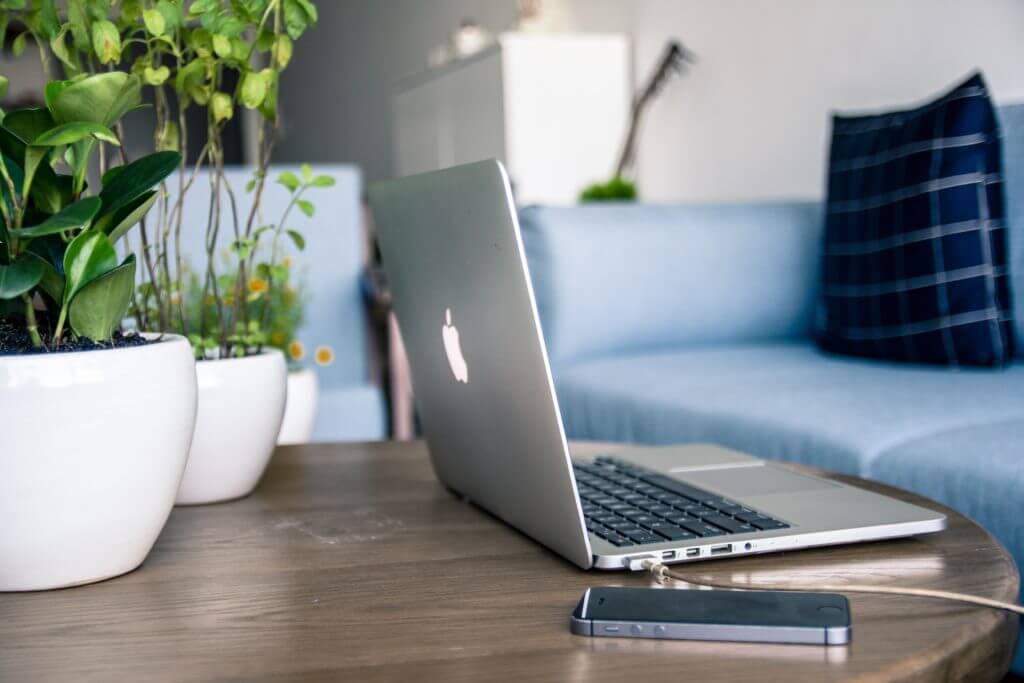 Computer and phone home office.