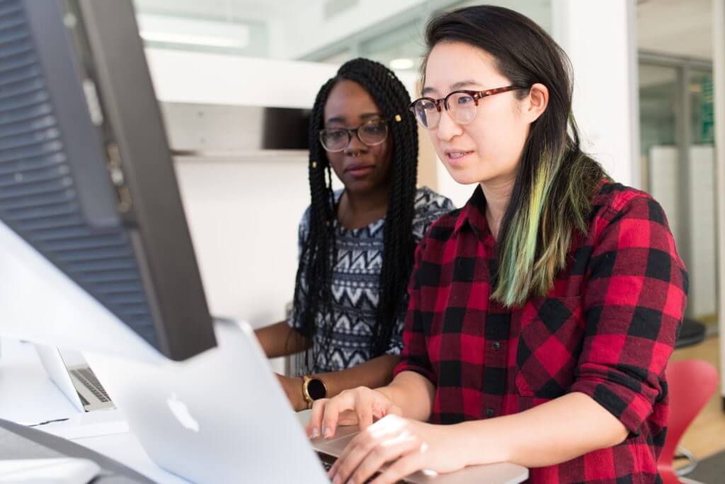 People working at computer