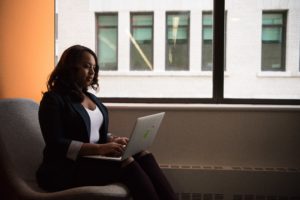 Businesswoman working on computer.