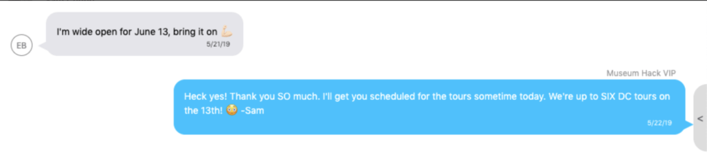 MuseumHack's business texting.