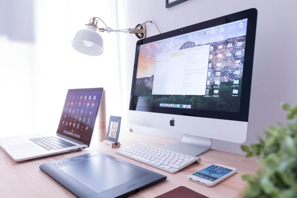 Laptop and desktop computers.