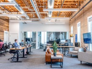 Open office with workers.