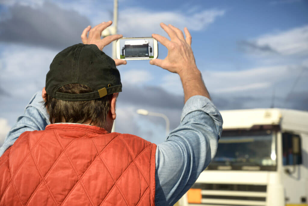 Trucker using phone