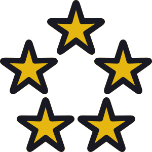 A circle of five yellow stars representing customer satisfaction