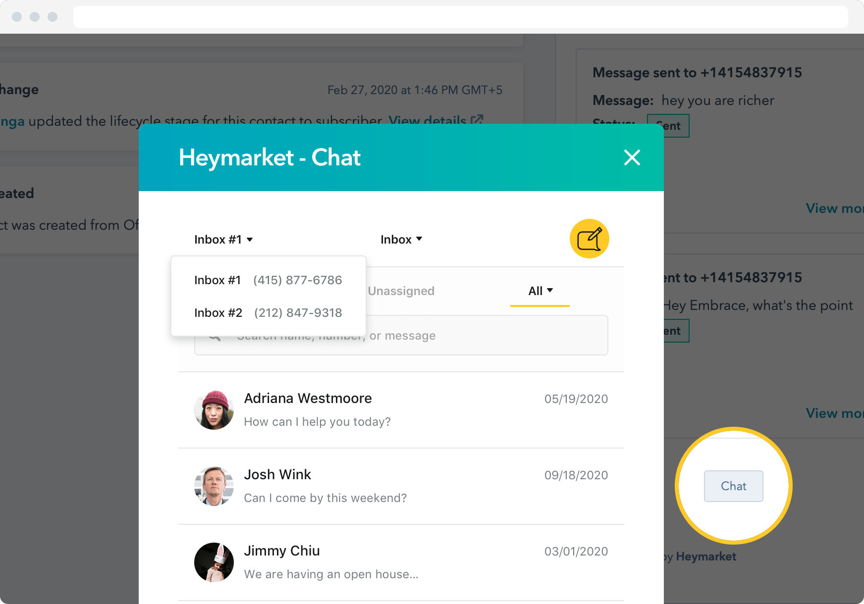 Texting for HubSpot Heymarket