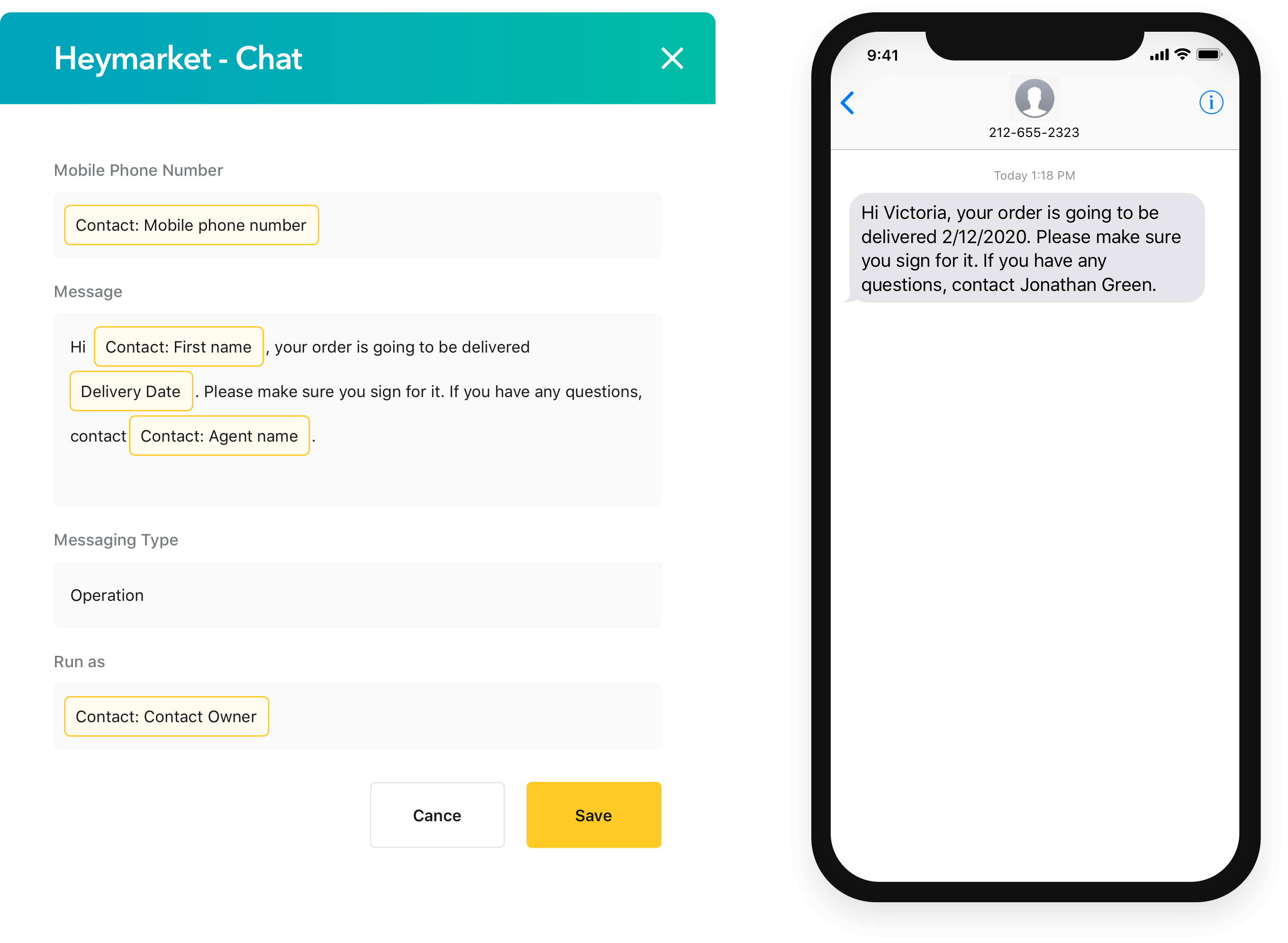 Texting for HubSpot Heymarket
