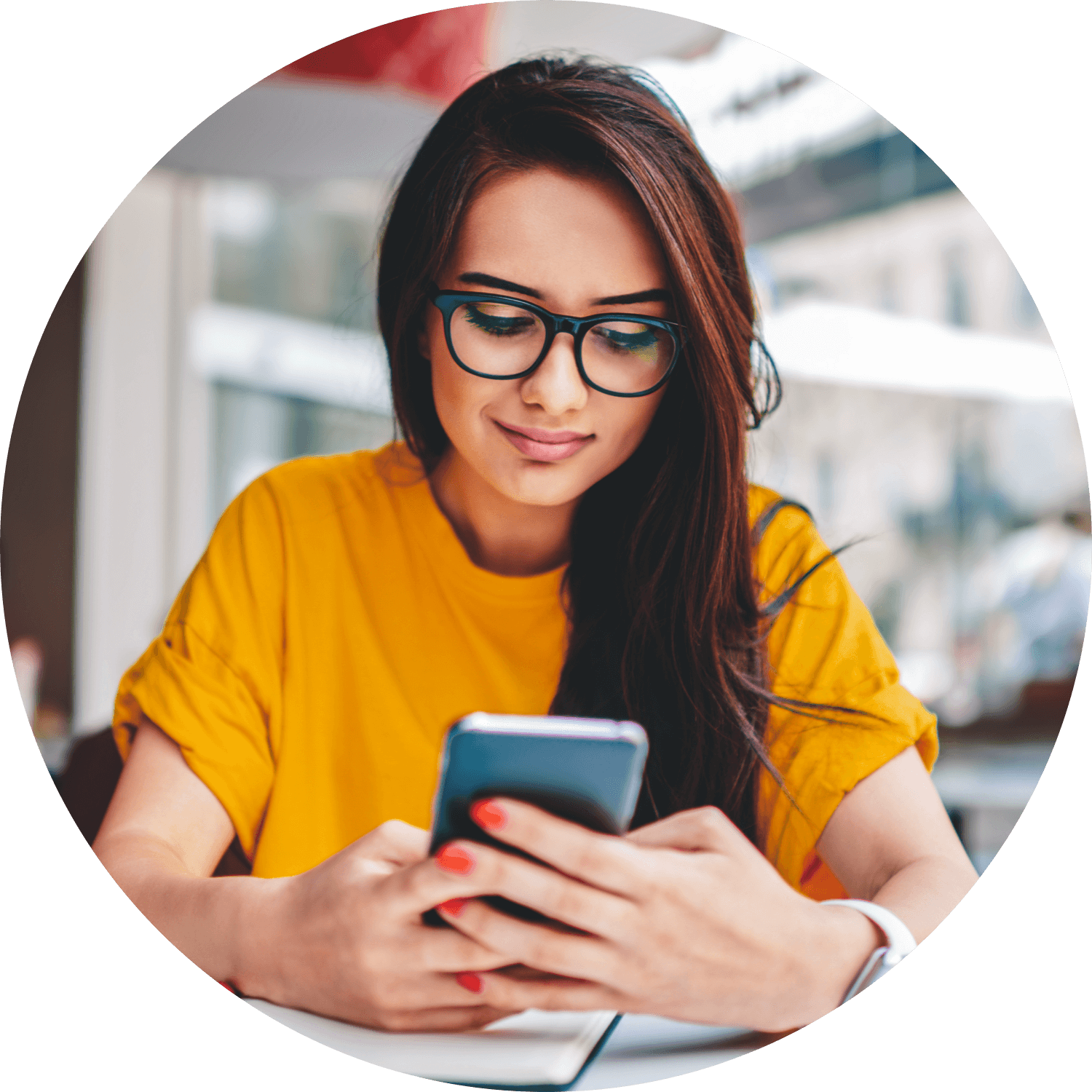 Woman responding to finance SMS