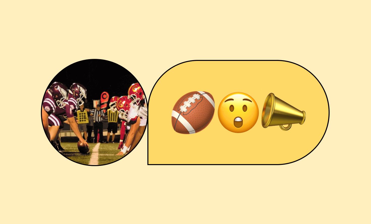 Visual of football players and emojis showing a football and megaphone.