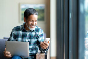 Man reading personalized SMS template