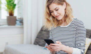 Young woman engaging with conversational marketing post