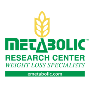 Logo; illustration of yellow wheat at top; text underneath wheat saying 'Metabolic Research Center, weight loss specialists, emetabolic.com'
