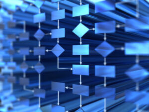 A blue image of a workflow pattern symbolizing salesforce journey builder