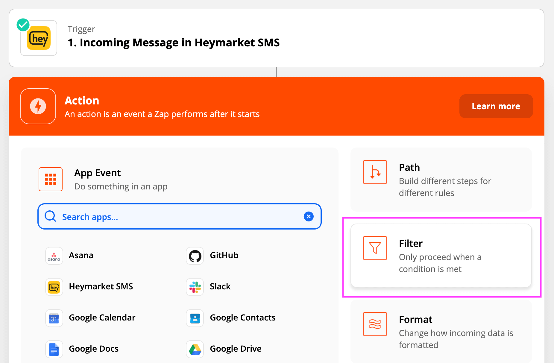 Choosing a trigger in Zapier
