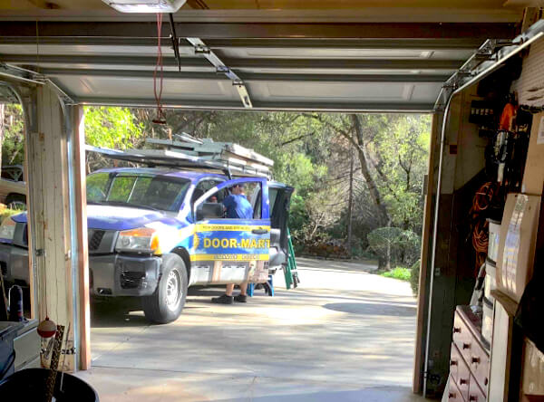 Door-Mart truck viewed from garage door