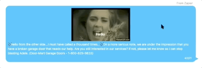 Business SMS gif reminder with Adele singing Hello
