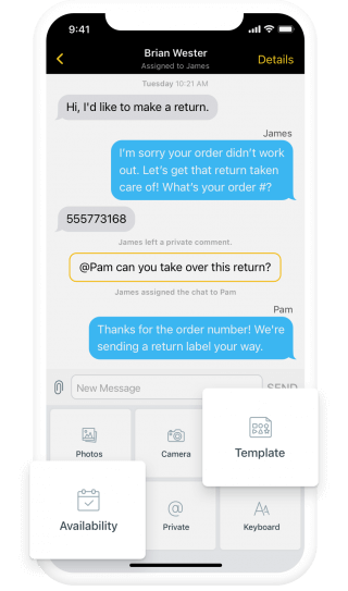 Business text messaging on mobile using Heymarket