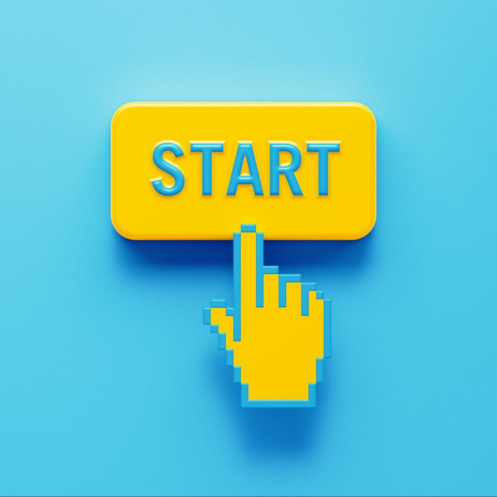 Cursor pressing "start" button to signify getting started with sms customer engagement