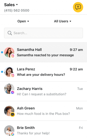 Heymarket sales shared inbox with five messages from leads, two unread