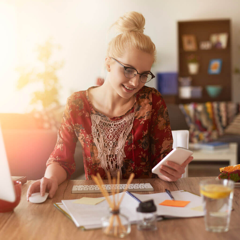 Shop owner using Instagram with a business text messaging platform