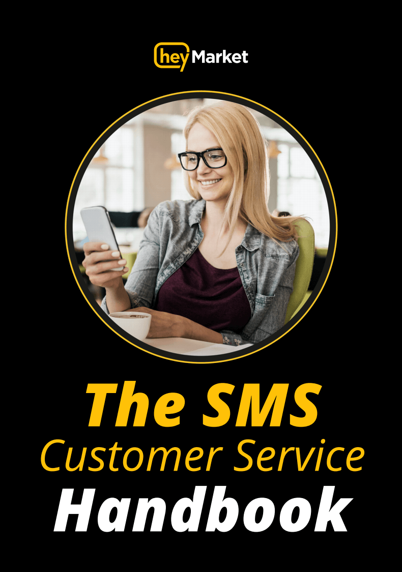 Woman with glasses texting with customer service SMS