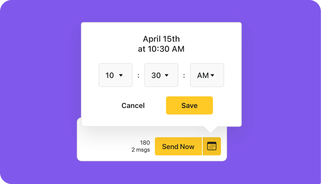 Illustration of scheduling a business text message using Heymarket