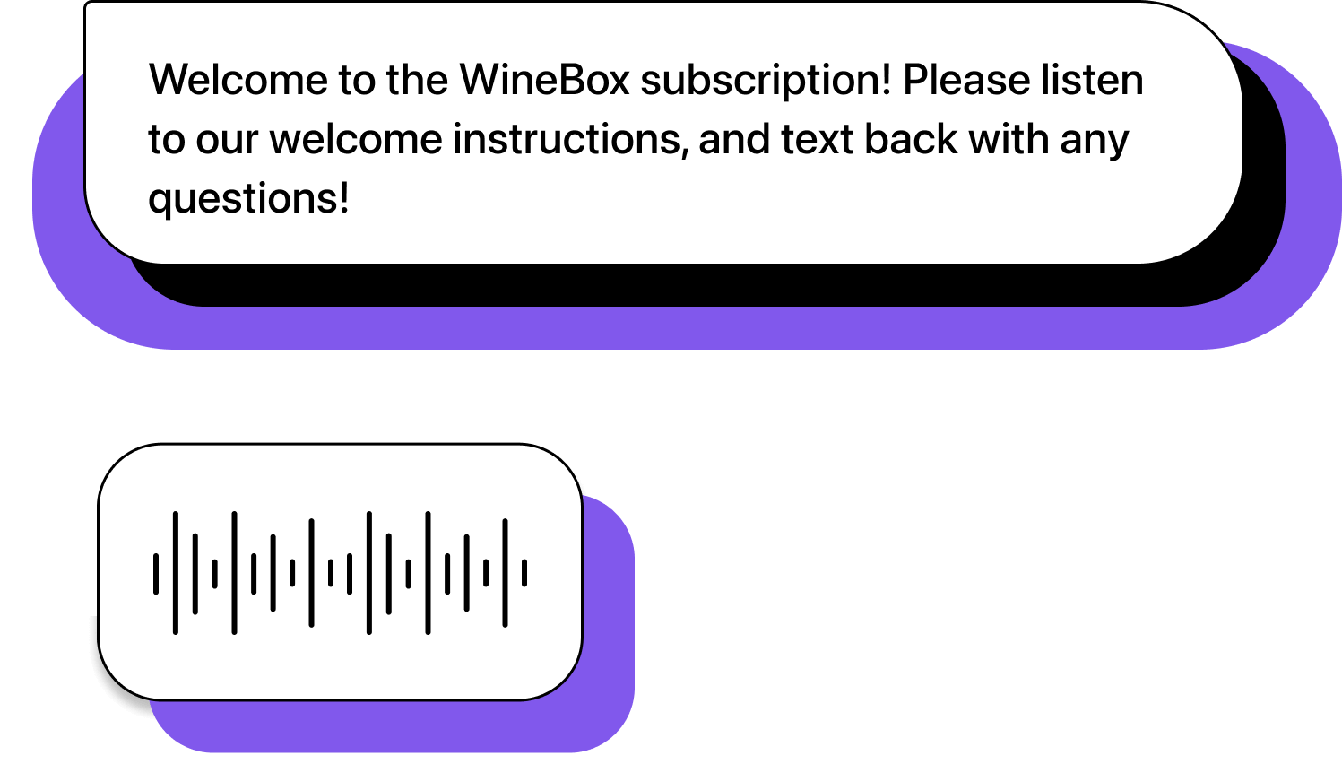 Business MMS with attached audio reading: Welcome to the WineBox subscription! Please listen to our welcome instructions, and text back with any questions!