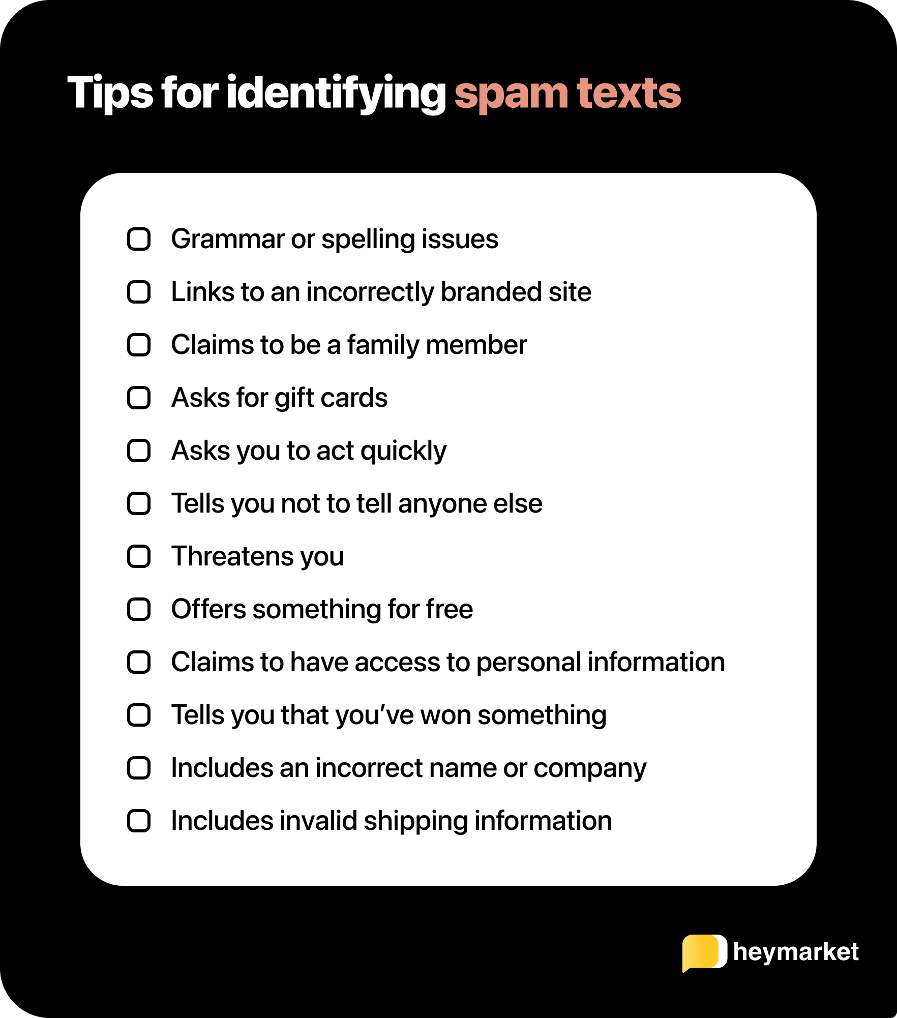 List of tips for identifying spam texts