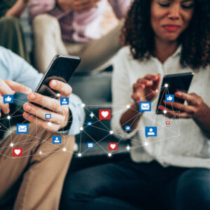 Two customers texting with businesses using a Shopify instagram integration