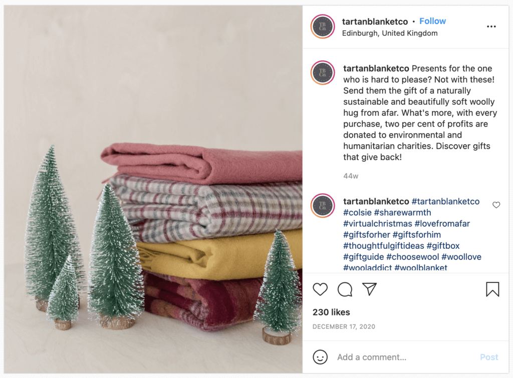 Example of using holiday hashtags on Instagram