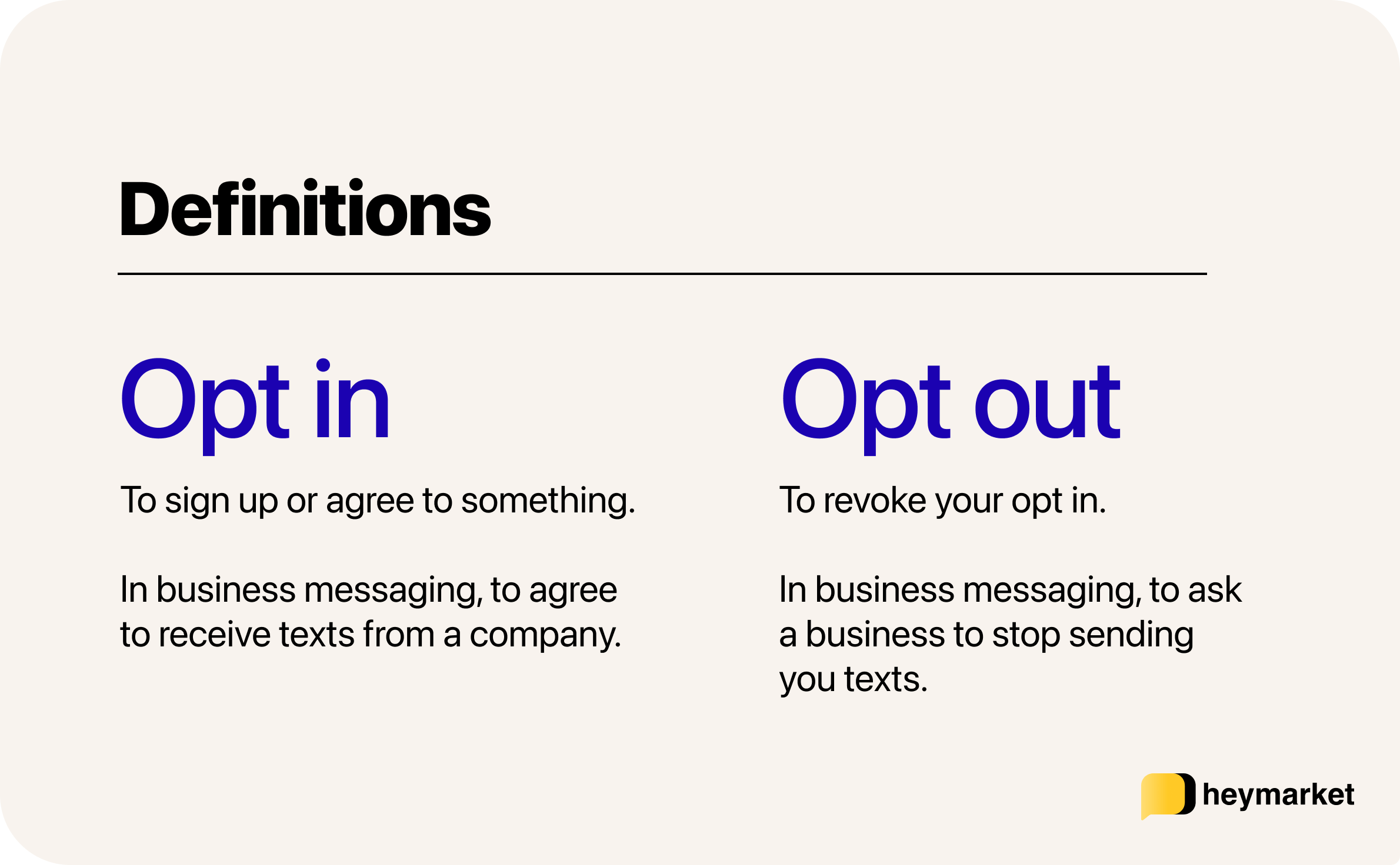 Illustration showing the meaning of opt in, and opt out in texting