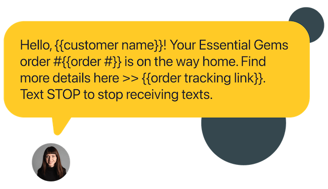 Example of a text message order update from an ecommerce business