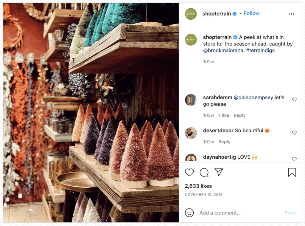 Instagram post example with a sneak peak of holiday products