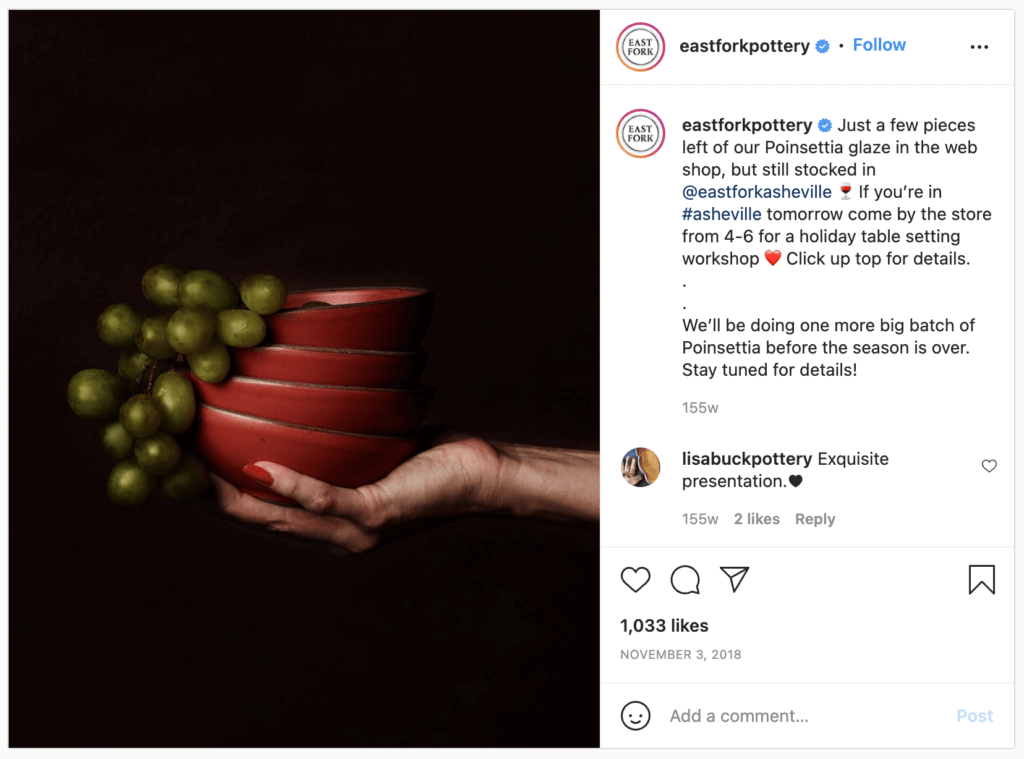 Example of seasonal post from an eCommerce Instagram store