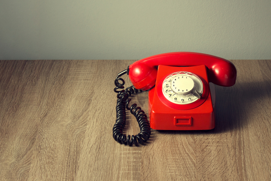 Landline phone on a desktop