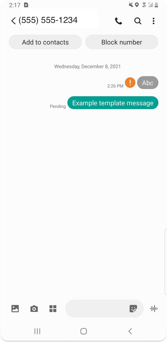 Screenshot of blocking text messages from an Android phone.