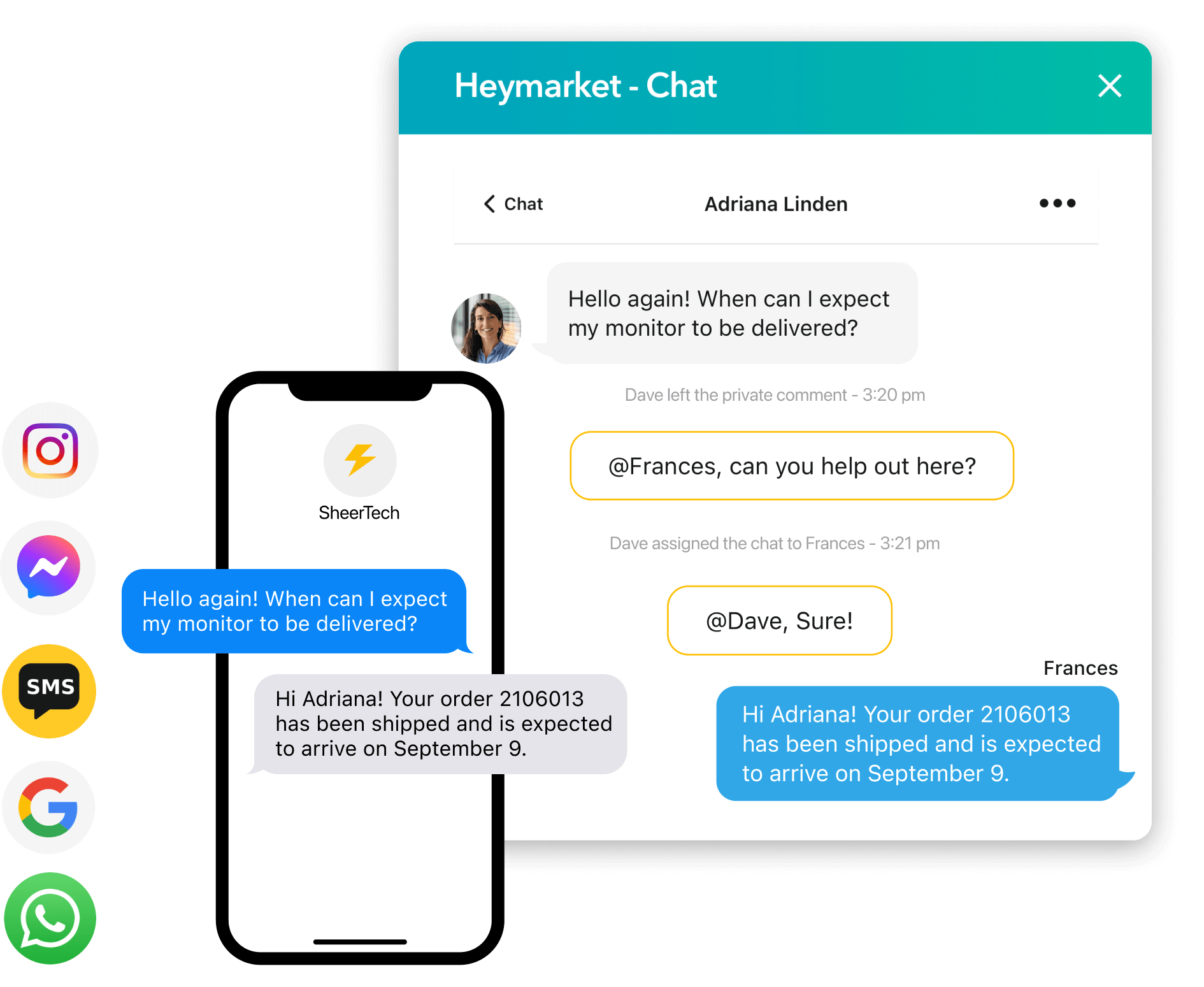 Heymarket's HubSpot integration supports omnichannel messaging