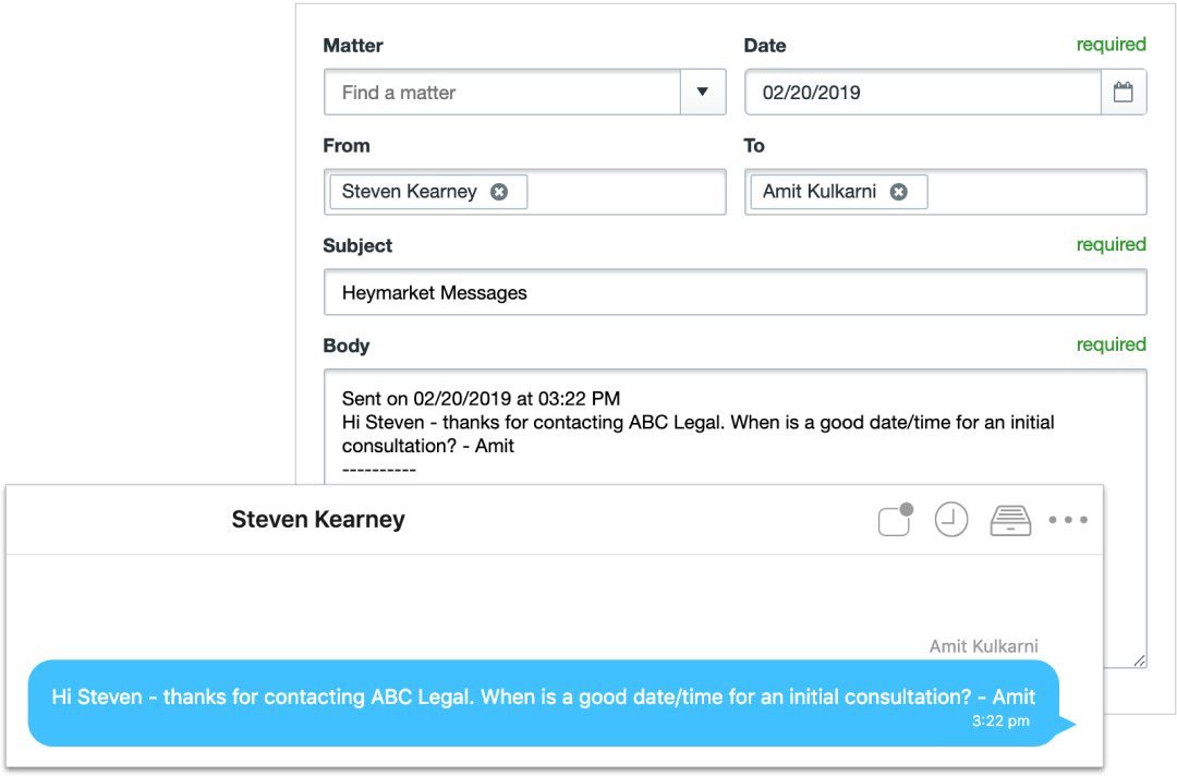 SMS Messaging in Heymarket and Clio