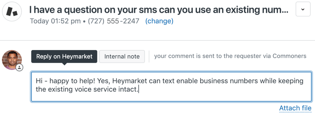 Example of Zendesk SMS Reply