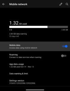 Select mobile data on Android