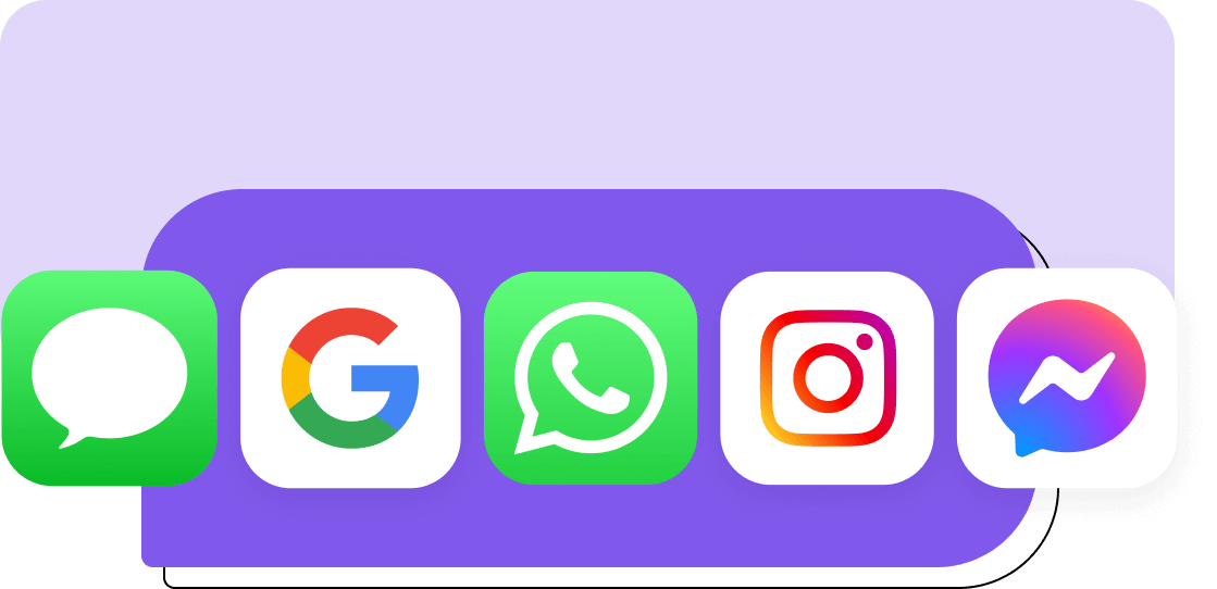 Omnichannel messaging icons: iMessage, Google, WhatsApp, Instagram, and Facebook Messenger