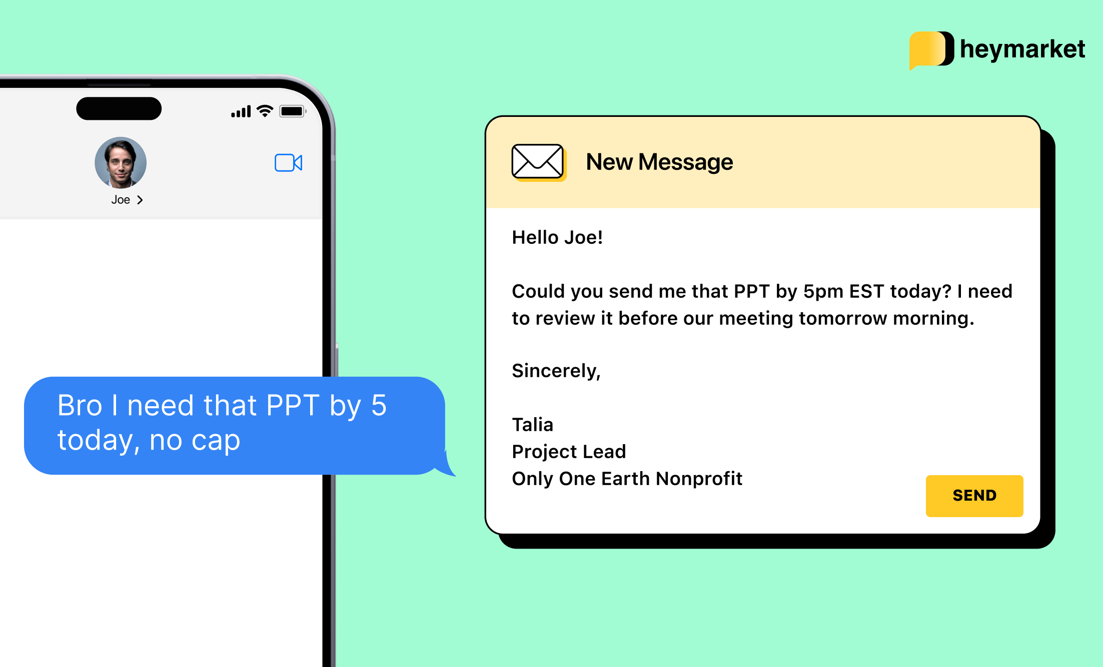 Using a blank text message template to practice language skills