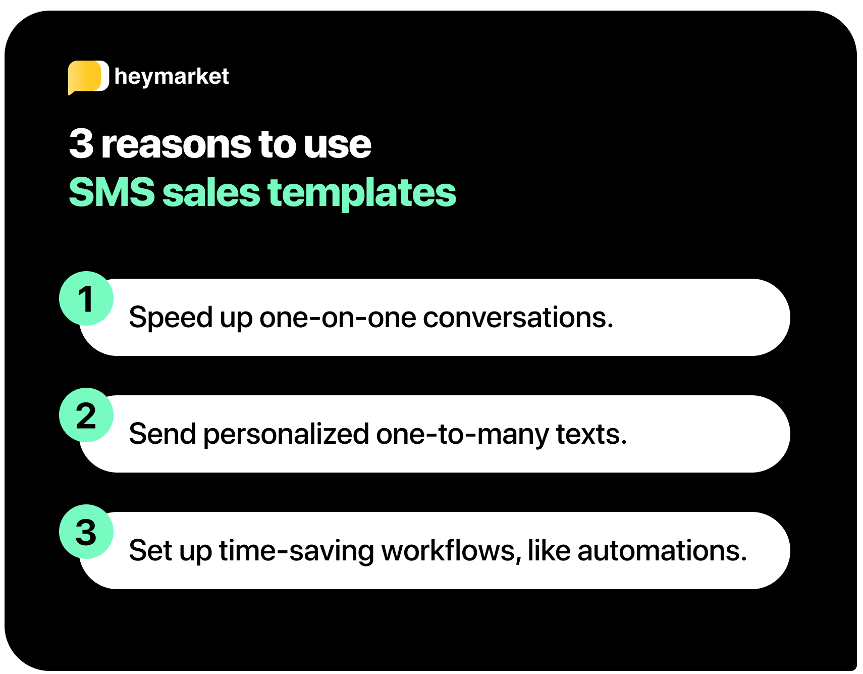 Graphic explaining three reasons to use sales SMS.
