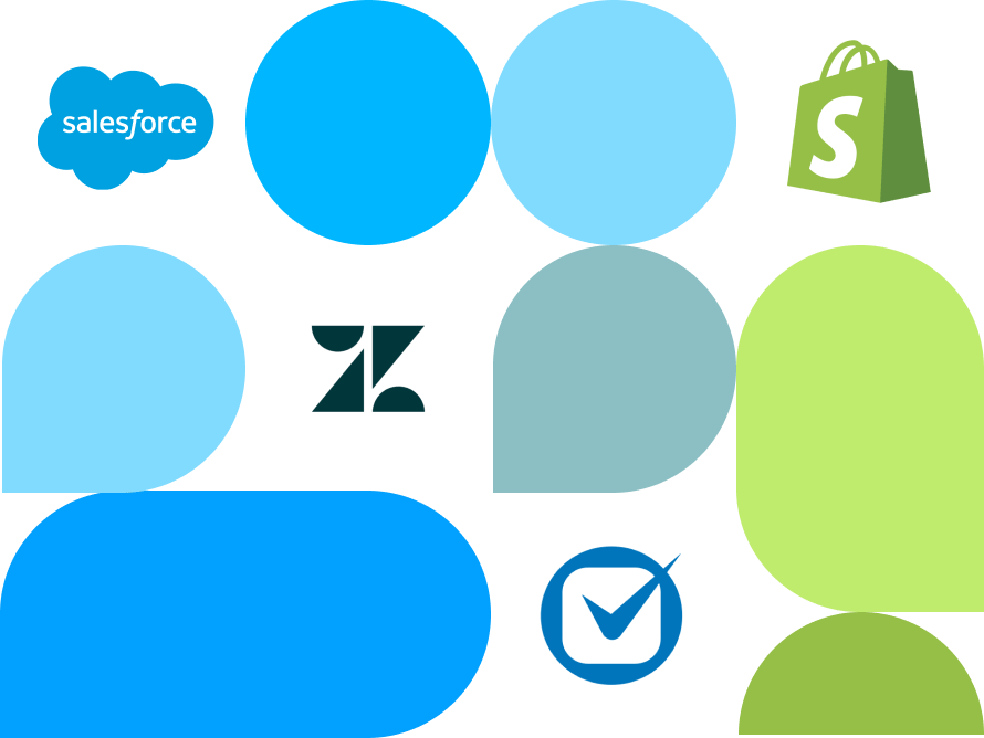 Business text messaging app logos for Salesforce, Shopify, Zendesk, and Clio