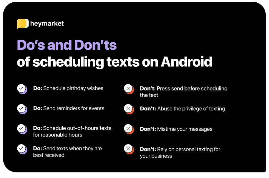 List of tips for scheduling texts on Android