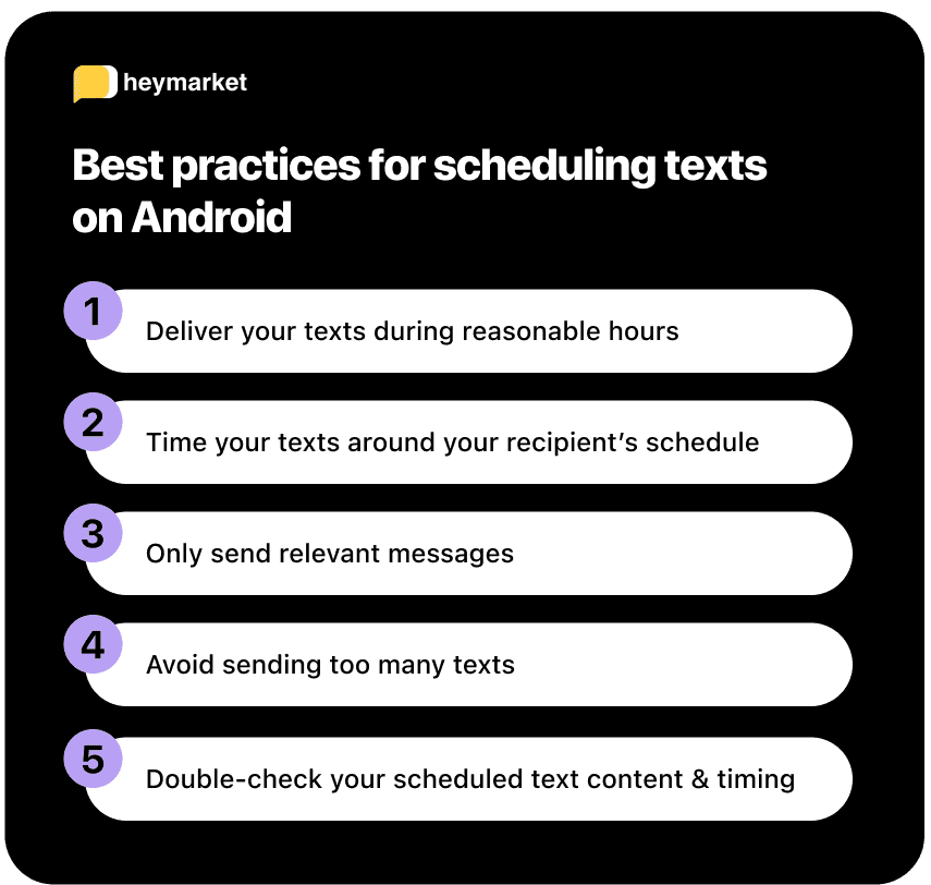 List of best practices for scheduling texts on Android: Timing, content, and scheduling